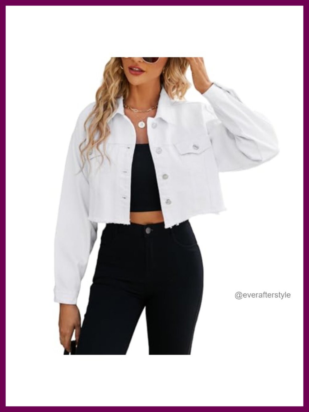 Cropped Denim Jacket Distressed Button-Down Long Sleeve Ripped Frayed Jean Coat